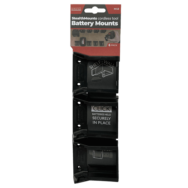 Držiaky batérií pre Milwaukee 18v 6-balenie StealthMounts čierne