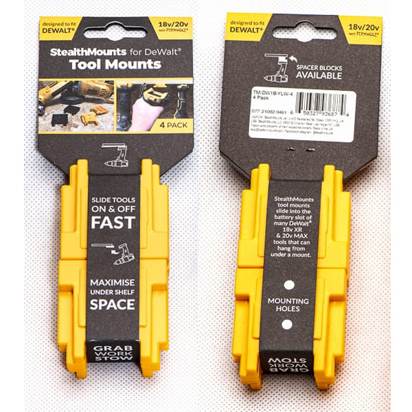Konzoly čierne pre elektrické náradie DeWalt XR 4 ks StealthMounts
